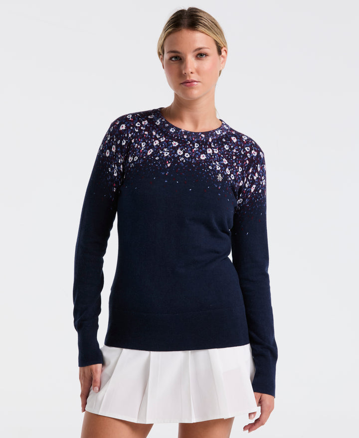 Women's Engineered Zen Floral Printed Sweater (Black Iris) 