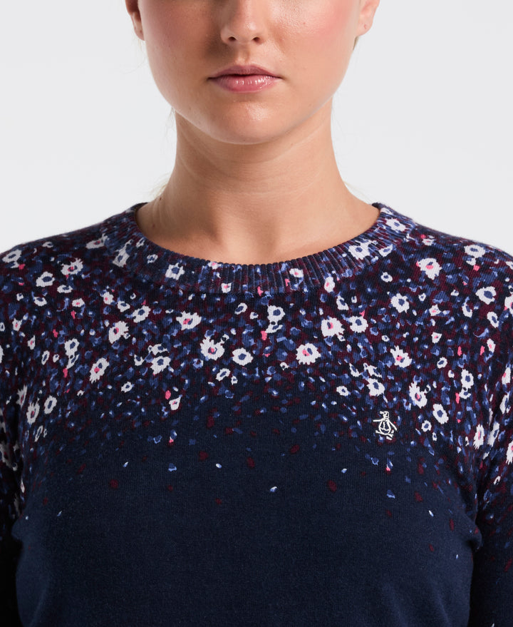 Women's Engineered Zen Floral Printed Sweater (Black Iris) 