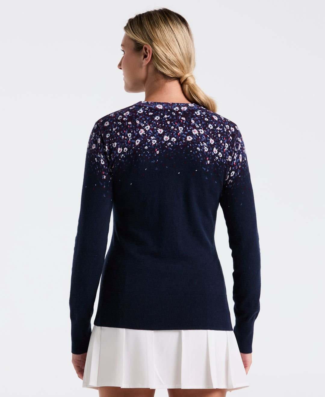 Women's Engineered Zen Floral Printed Sweater (Black Iris) 