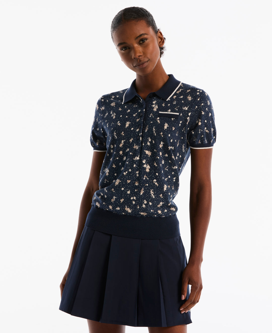 Women's Floral Golf Sweater Polo (Black Iris) 