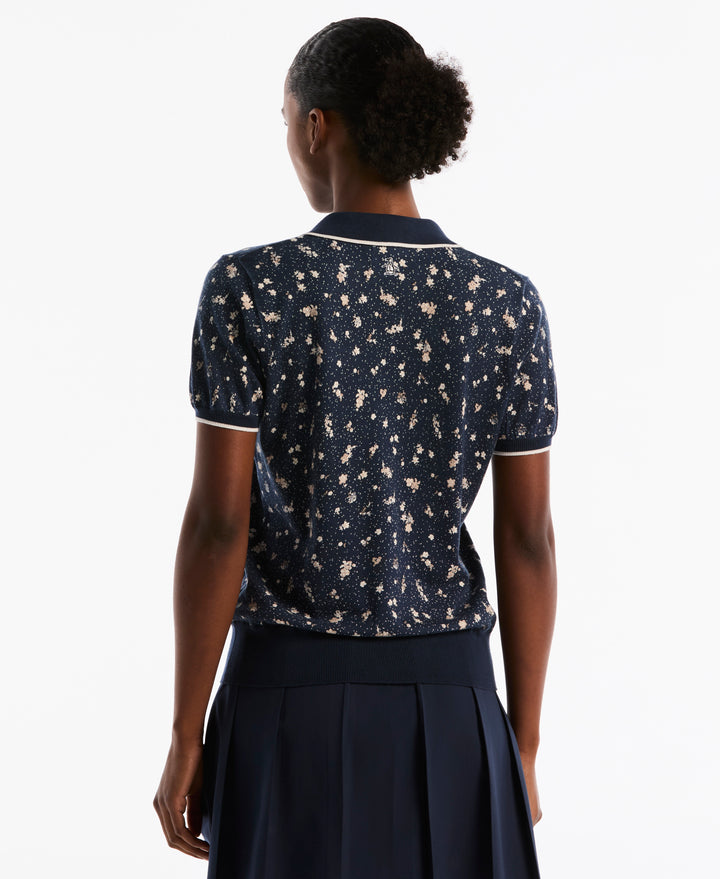 Women's Floral Golf Sweater Polo (Black Iris) 