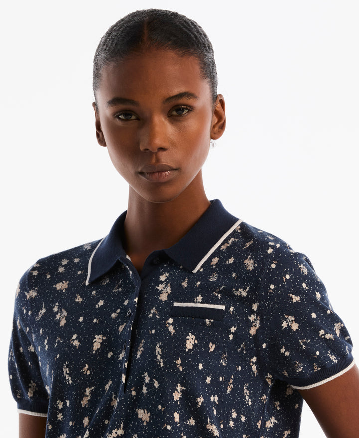 Women's Floral Golf Sweater Polo (Black Iris) 