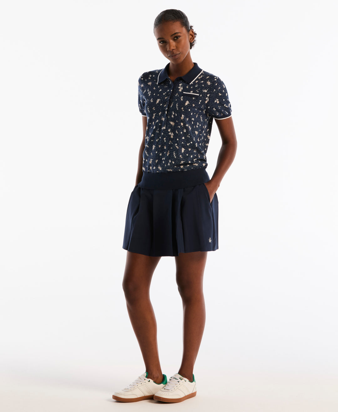 Women's Floral Golf Sweater Polo (Black Iris) 
