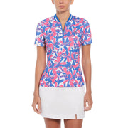 Floral Print Mock Neck Golf Polo (Cheeky Pink) 