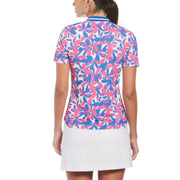 Floral Print Mock Neck Golf Polo (Cheeky Pink) 