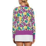Floral Print Pullover Sweater (Purple Cactus Flower) 