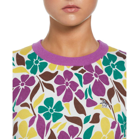 Floral Print Pullover Sweater (Purple Cactus Flower) 