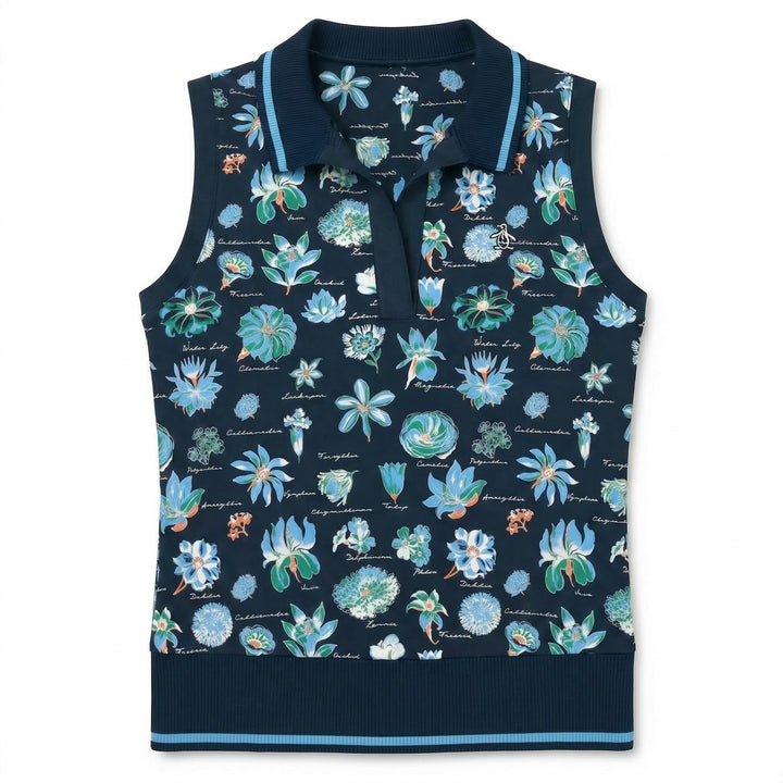 Women's Textbook Floral Sleeveless Golf Polo-Polos-Black Iris-L-Original Penguin