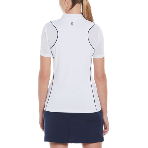 Zip Front Golf Top with Piping (Bright White) 