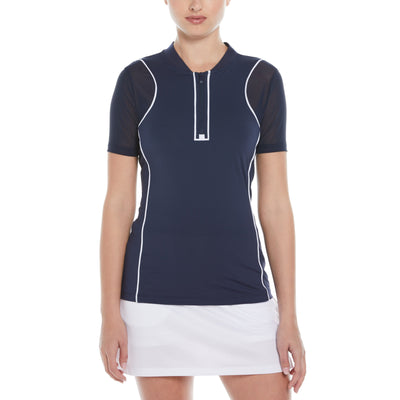 Zip Front Golf Top with Piping (Black Iris) 