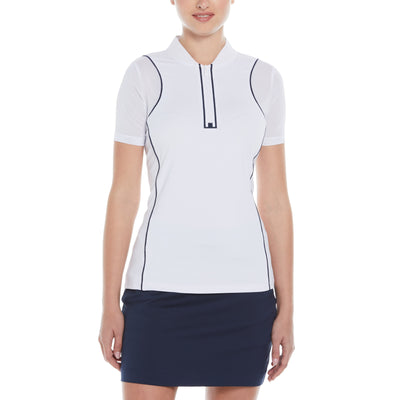 Zip Front Golf Top with Piping (Bright White) 