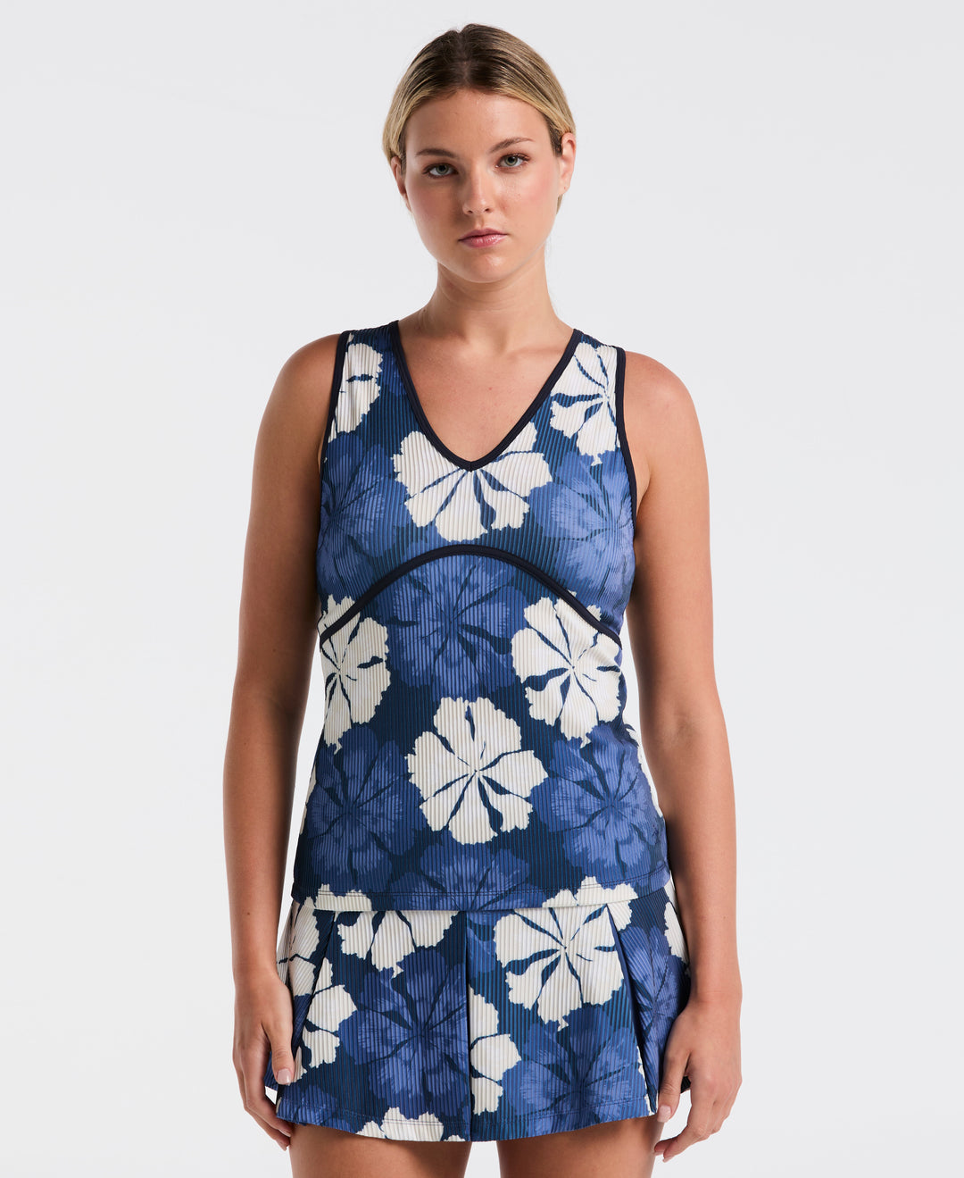 Fuji Floral Ribbed Tennis Tank (Black Iris) 