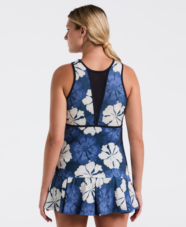 Fuji Floral Ribbed Tennis Tank (Black Iris) 