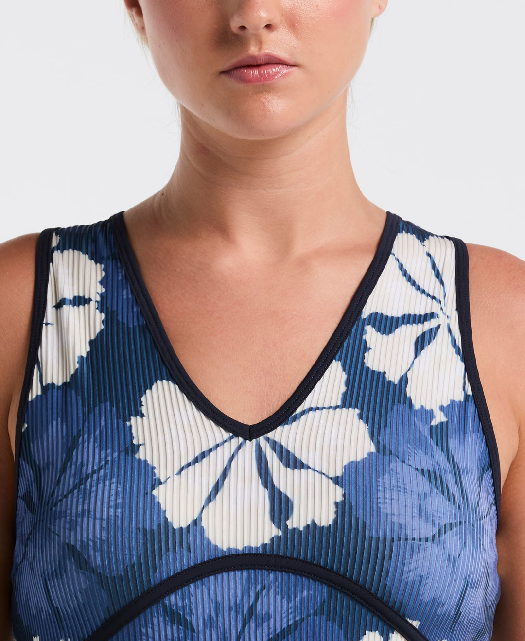 Fuji Floral Ribbed Tennis Tank (Black Iris) 