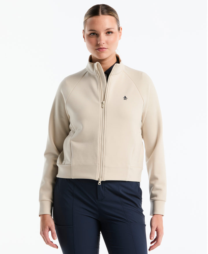 Women's Full-Zip Textured Knit Golf Jacket-Women's Jackets-Birch Heather-XS-Original Penguin