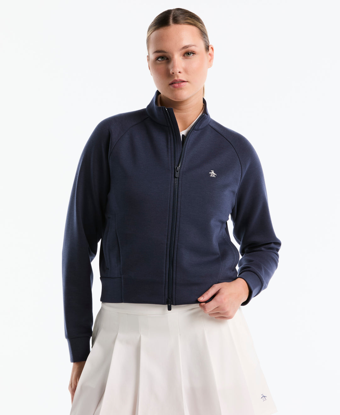 Women's Full-Zip Textured Knit Golf Jacket-Jackets-Medium Black Iris-XS-Original Penguin
