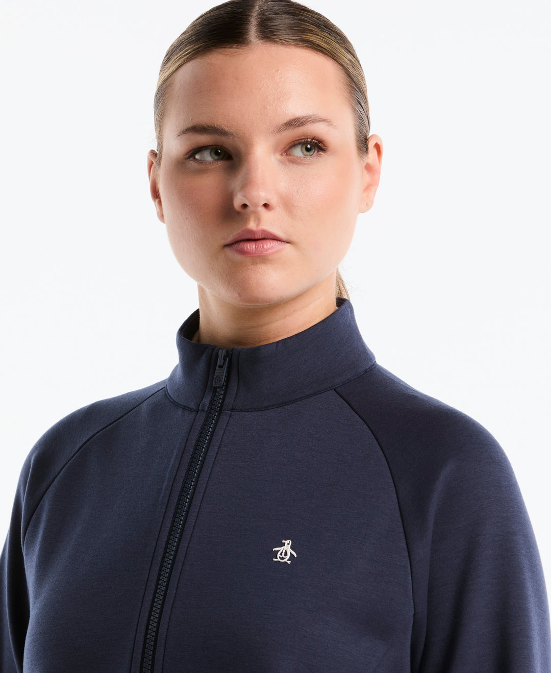 Women's Full-Zip Textured Knit Golf Jacket-Women's Jackets (Black Iris)