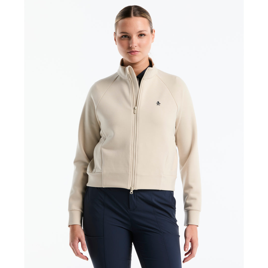 Women's Full-Zip Textured Knit Golf Jacket-Jackets-Silver Birch Heather-XS-Original Penguin