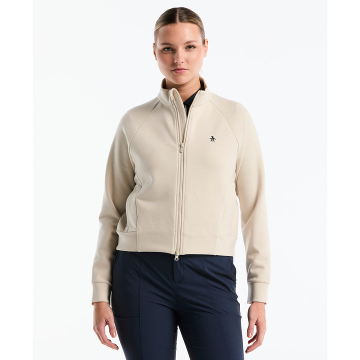 Women's Full-Zip Textured Knit Golf Jacket-Jackets-Silver Birch Heather-XS-Original Penguin
