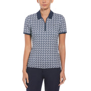 Geometric Print Short Sleeve Golf Polo Shirt with Mesh Inserts (Black Iris) 