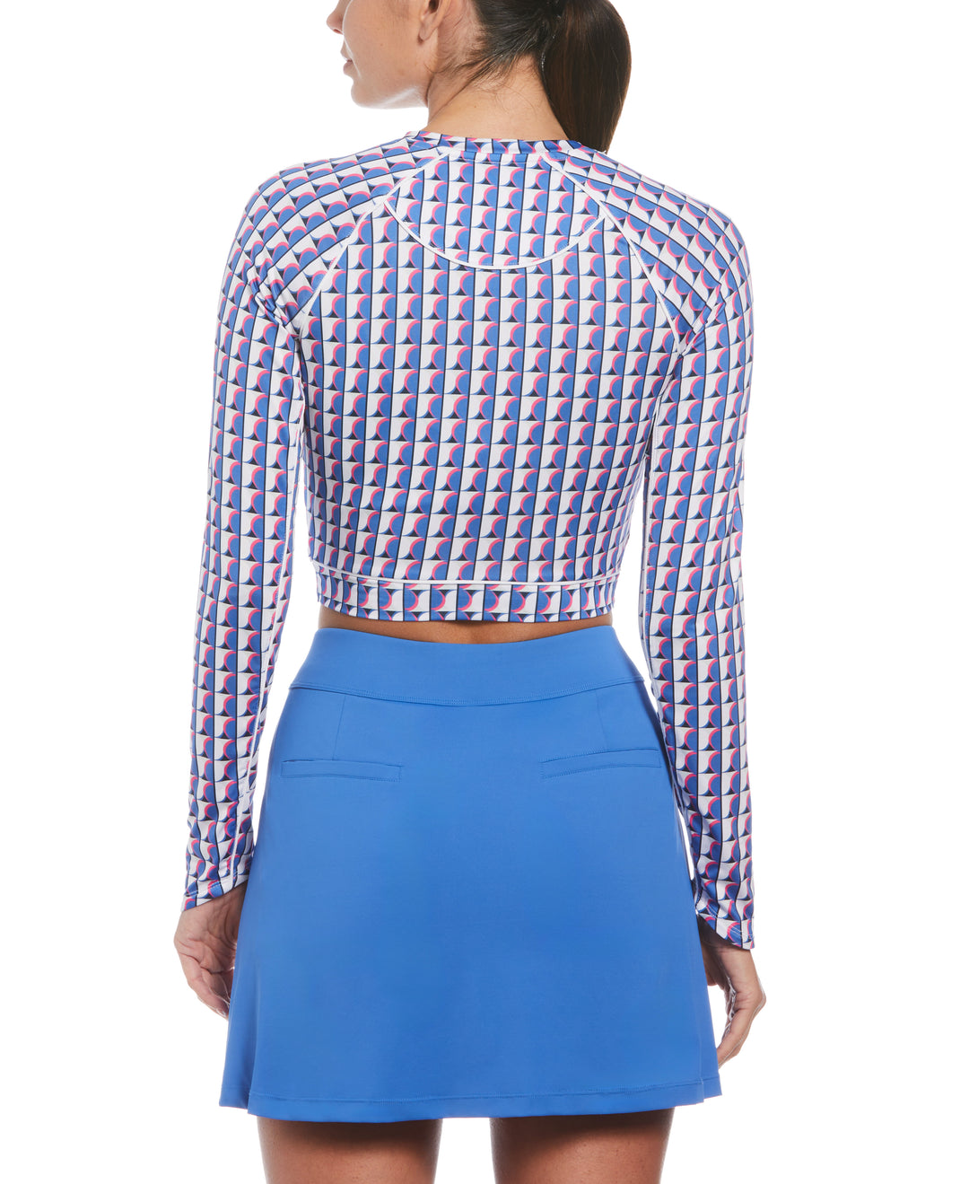 Geo Print Sun Protection Cropped Tennis Shirt (Nebulas Blue) 