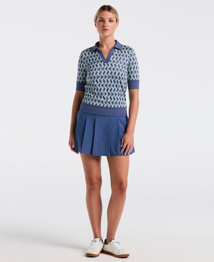 Women's 1/2 Sleeve Waist Length Geometric Polo (True Navy) 