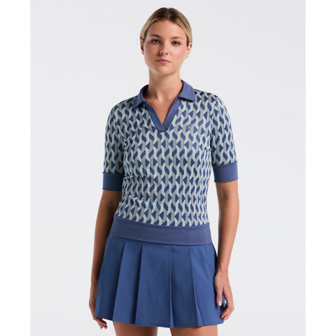 Women's Half Sleeve Geometric Shirt-Women's Shirts-True Navy-XS-Original Penguin