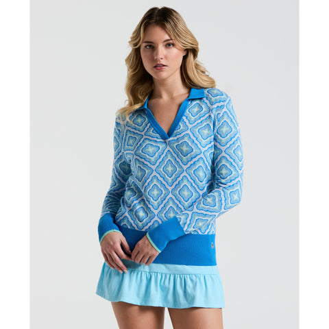 Women's Lattice Jacquard Golf Sweater (French Blue) 