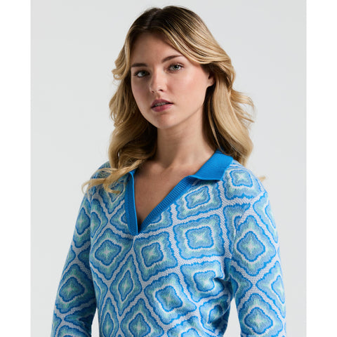 Women's Lattice Jacquard Golf Sweater (French Blue) 