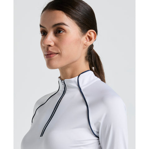 Women's Long Sleeve Quarter Zip Tennis Shirt - White-Women's Shirts-Original Penguin