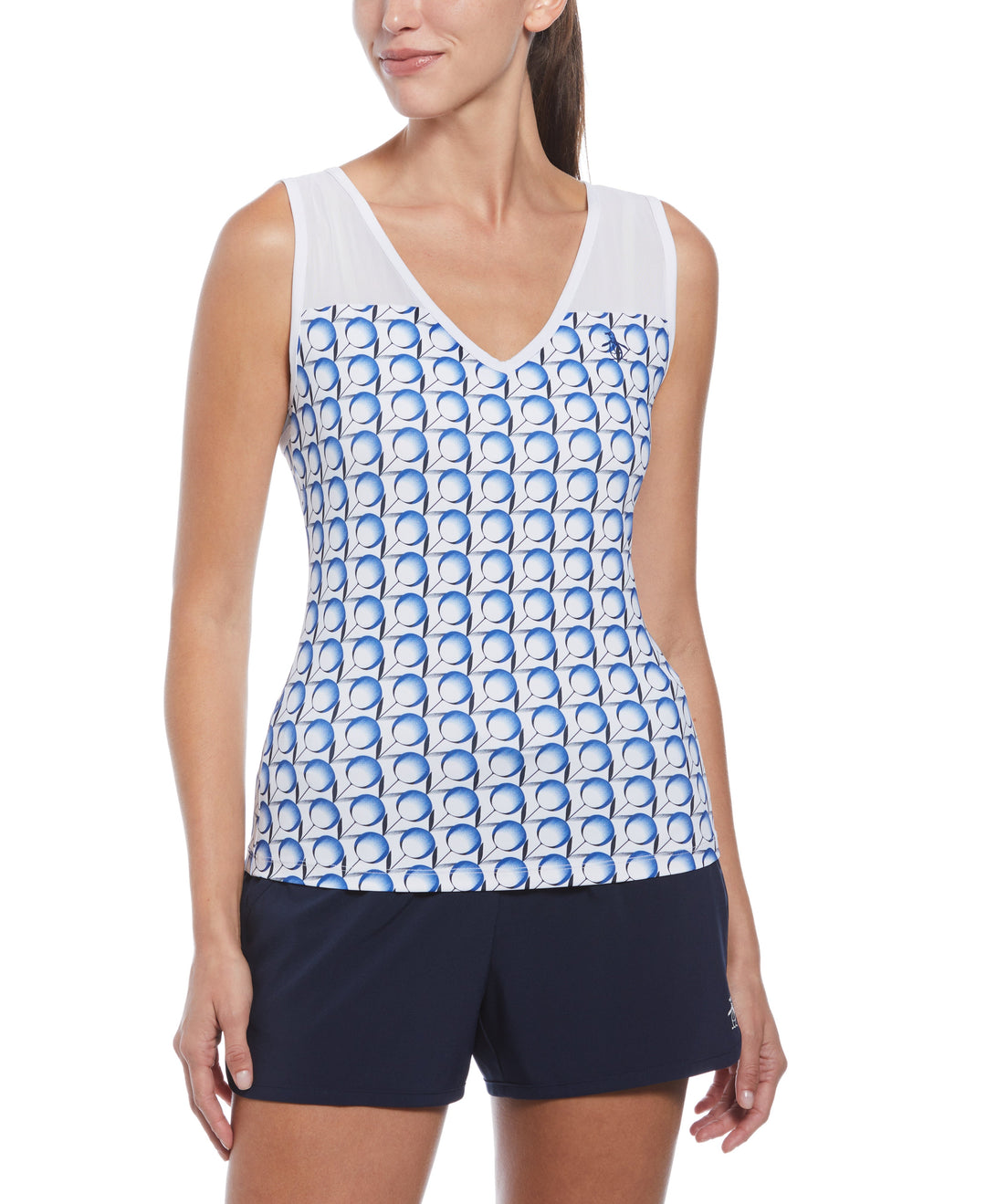 Women's Print V-Neck Tennis Tank Top-Women's Tanks-Bright White-XS-Original Penguin