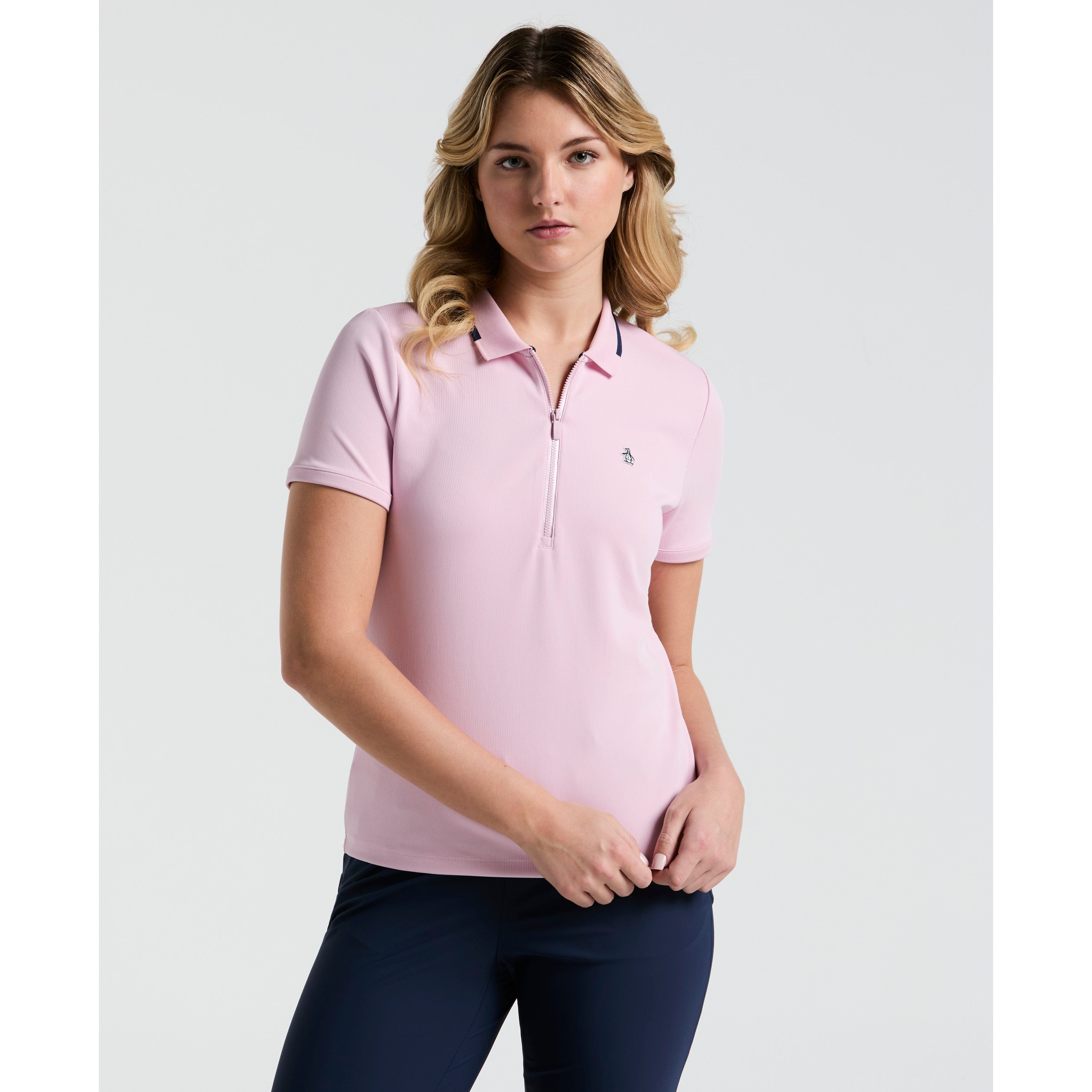 Women's Ribbed Golf Polo Shirt With Metallic Zip | Original