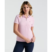 Women's Ribbed Golf Polo Shirt With Metallic Zip (Charm Pink) 