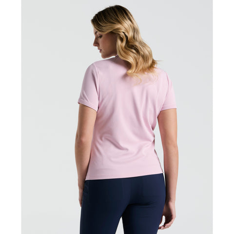 Women's Ribbed Golf Polo Shirt With Metallic Zip (Charm Pink) 