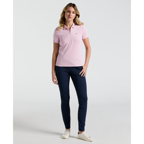Women's Ribbed Golf Polo Shirt With Metallic Zip (Charm Pink) 