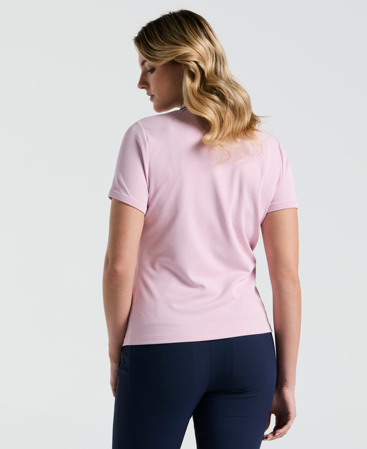Ribbed Metallic Zipper Golf Polo (Charm Pink) 