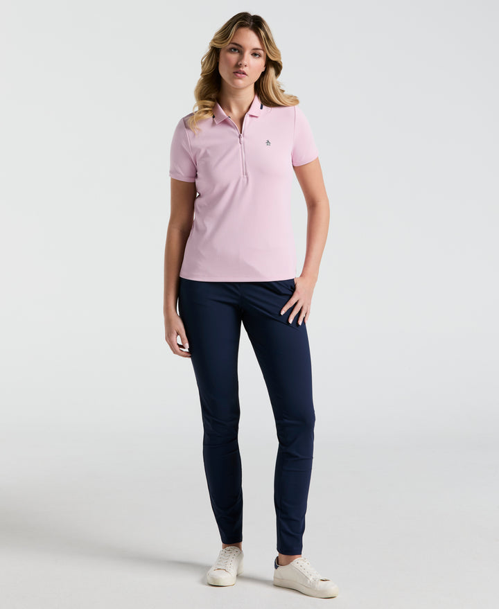 Ribbed Metallic Zipper Golf Polo (Charm Pink) 