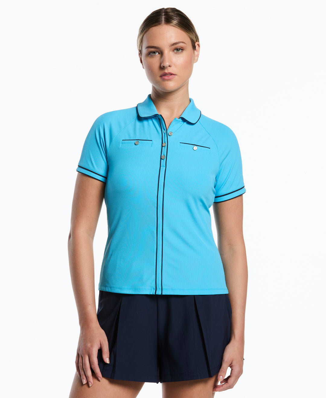 Women's Ribbed Tipped Golf Polo (Aquarius) 