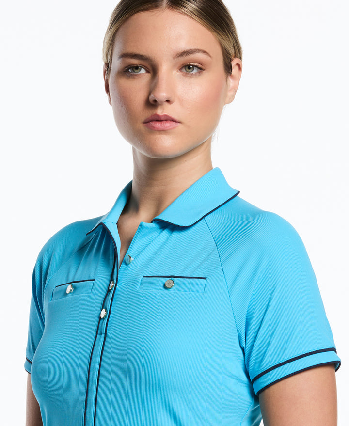 Women's Ribbed Tipped Golf Polo (Aquarius) 