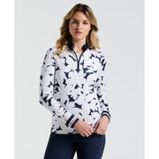 Women's Riviera Floral Sun Protection Golf Shirt (Black Iris) 