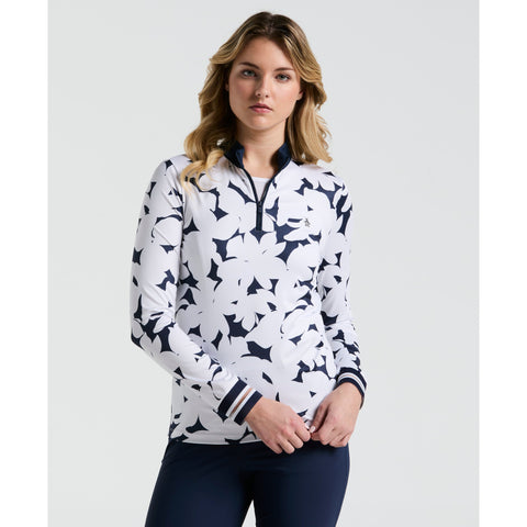 Women's Riviera Floral Sun Protection Golf Shirt (Black Iris) 