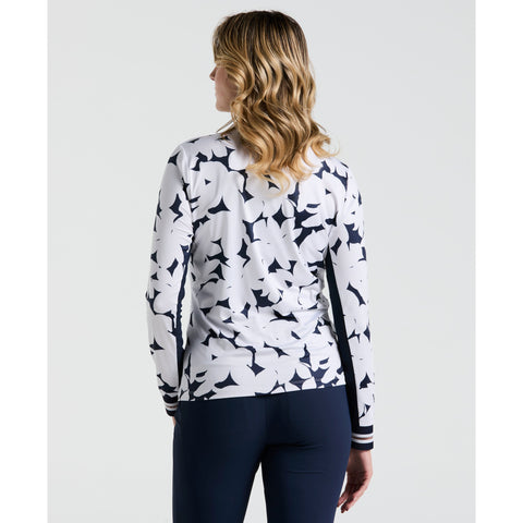 Women's Riviera Floral Sun Protection Golf Shirt (Black Iris) 