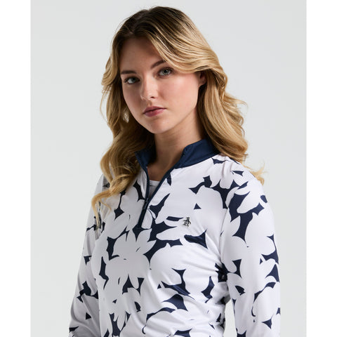 Women's Riviera Floral Sun Protection Golf Shirt (Black Iris) 
