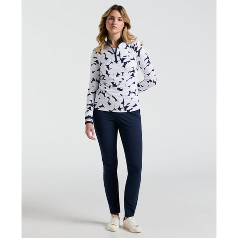 Women's Riviera Floral Sun Protection Golf Shirt (Black Iris) 