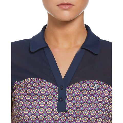 Sweetheart Floral Print Cap Sleeve Polo (Black Iris) 