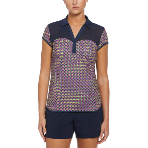 Sweetheart Floral Print Cap Sleeve Polo (Black Iris) 