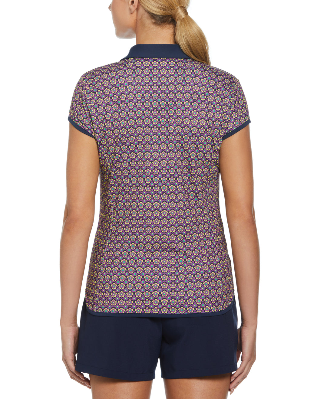 Sweetheart Floral Print Cap Sleeve Polo (Black Iris) 