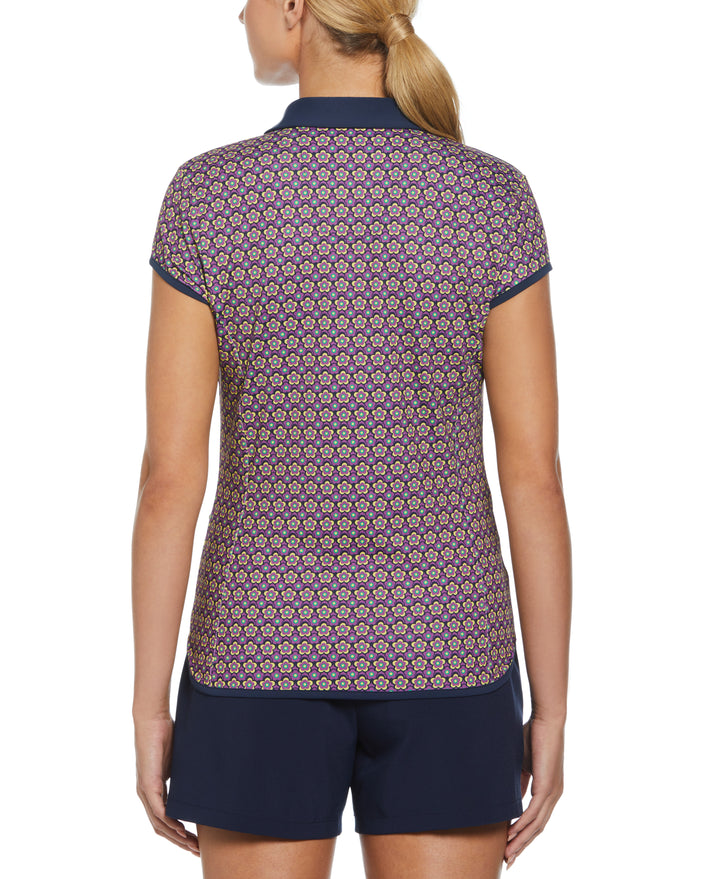 Sweetheart Floral Print Cap Sleeve Polo (Black Iris) 