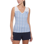 Tennis Print V-Neck Tank Top (Bright White) 