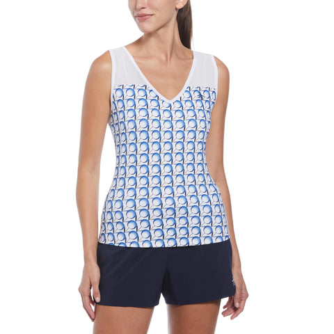 Tennis Print V-Neck Tank Top (Bright White) 